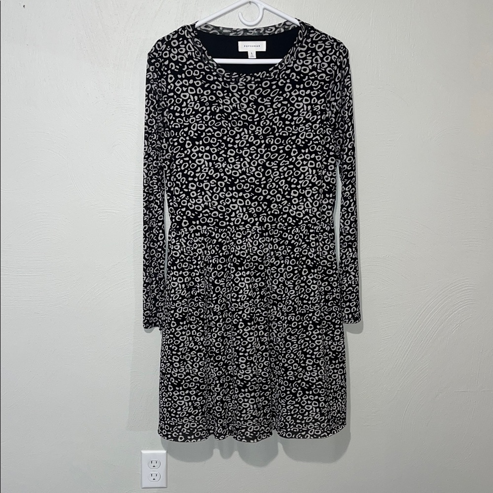 POPSUGAR Black and White Patterned Long Sleeve Dress